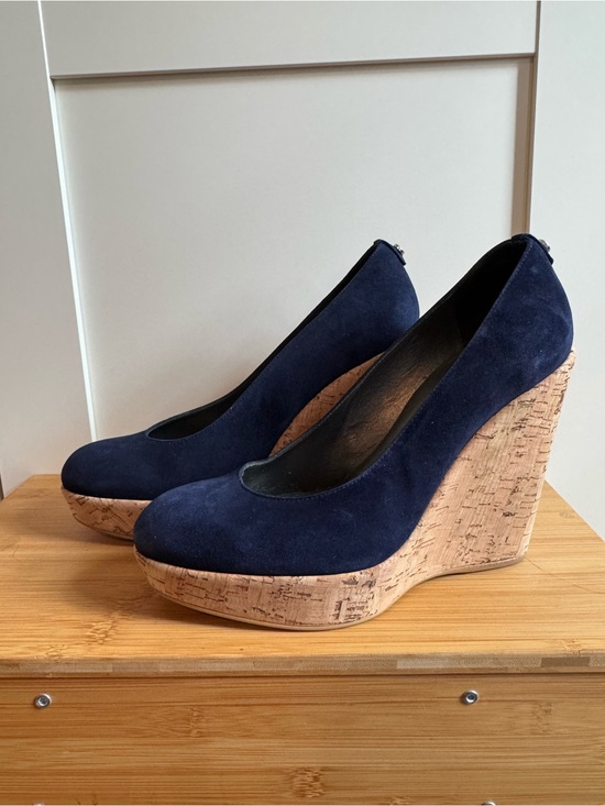 Stuart Weitzman Shoes - Stuart Weitzman Corkswoon Wedges Navy Suede Cork Platform Pumps